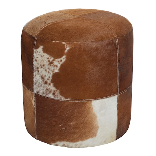 16" Brown Wood & Leather Farmhouse Ottoman